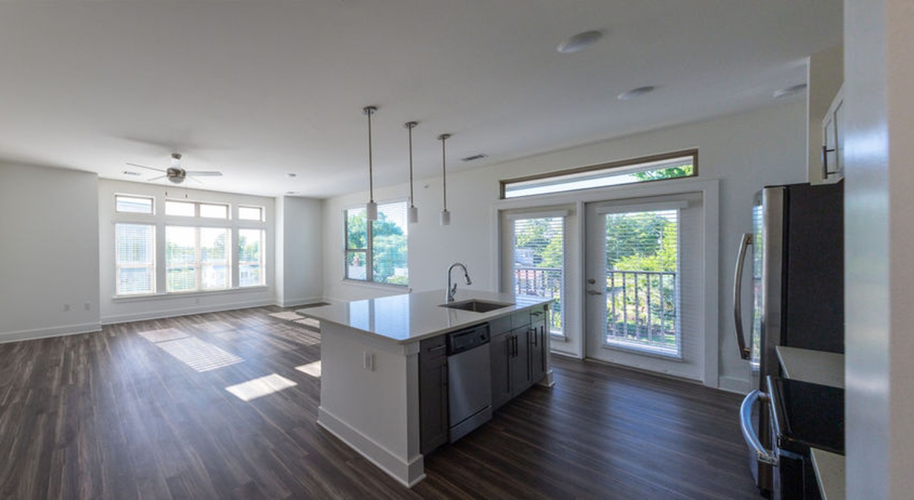 Open space living area with natural lighting