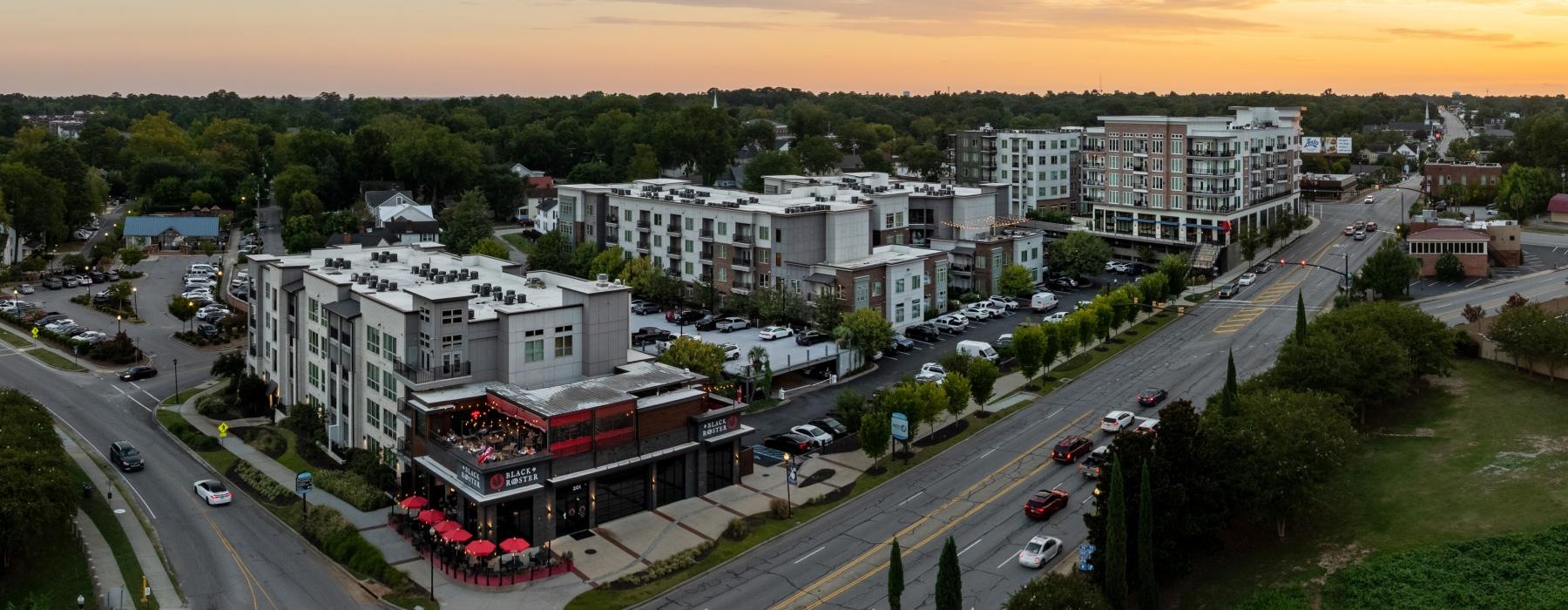 a city with many buildings and streets